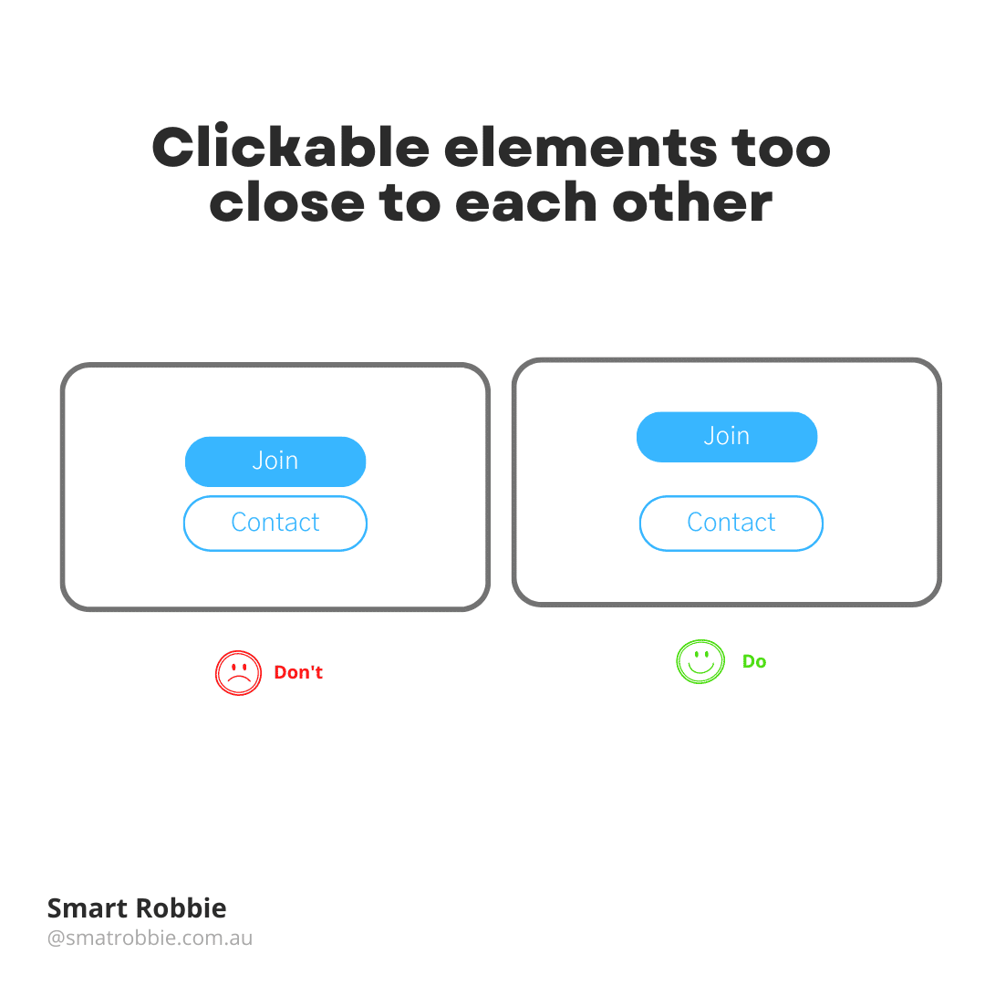 clickable elements to close to each other